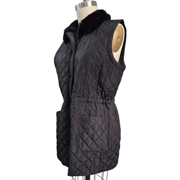 Jones New York Signature Black Women's Faux-Fur Collar Quilted Long Vest L NWOT - Picture 3 of 7